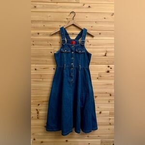 Vintage Teenpix Size Small Dark Wash Cotton Denim Button Front Sleeveless Dress